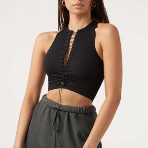 Joah Brown black lace-up tank with adjustable closure, size M/L